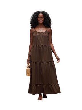Vonda Prairie Maxi Dress Chocolate Brown Size 4XL Boho Coastal Vacation Summer